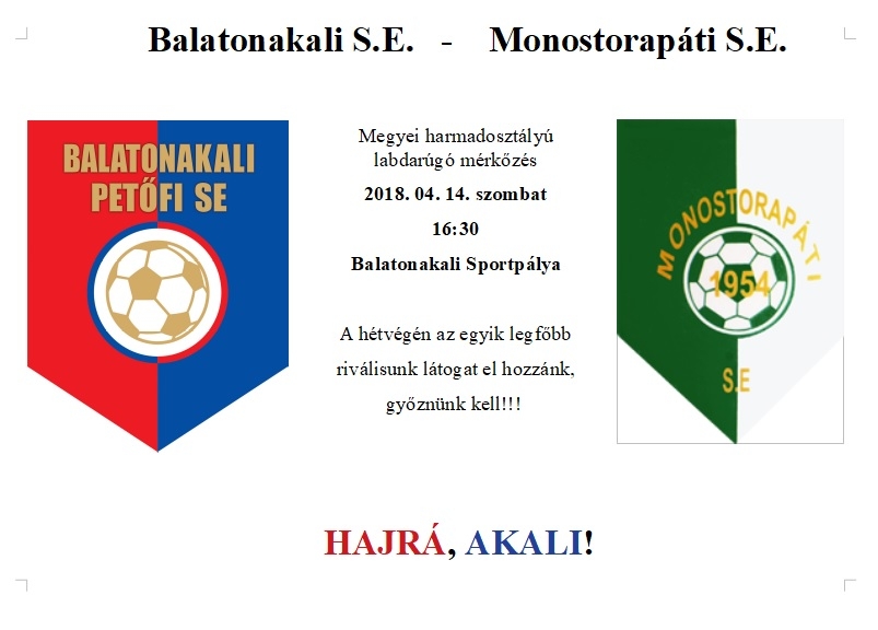Balatonakali SE - Monostorapáti SE