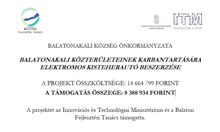 Balatonakali közterületeinek karbantartására elektromos kisteherautó beszerzése