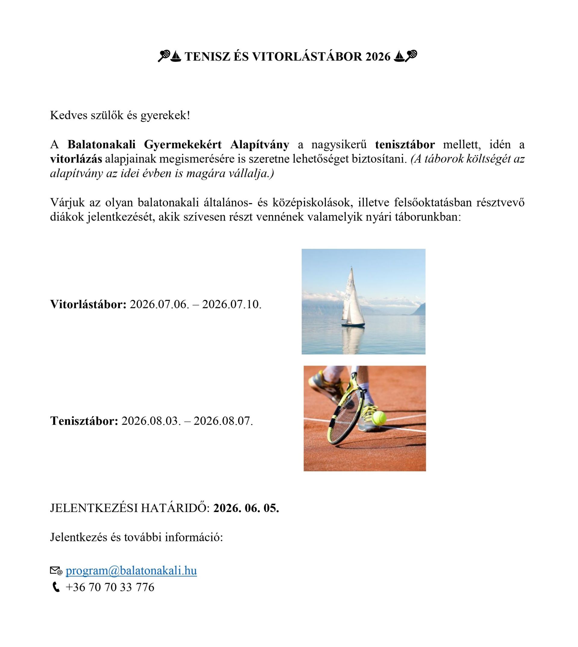 Tenisz- és Vitorlástábor